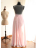 Pink Chiffon Beading Sheer See Through Back Prom Dress